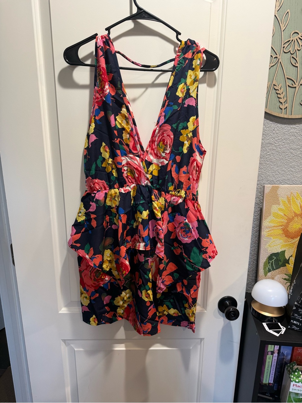 Ambiance Navy Floral Mini Dress with Pink & Yellow Blooms